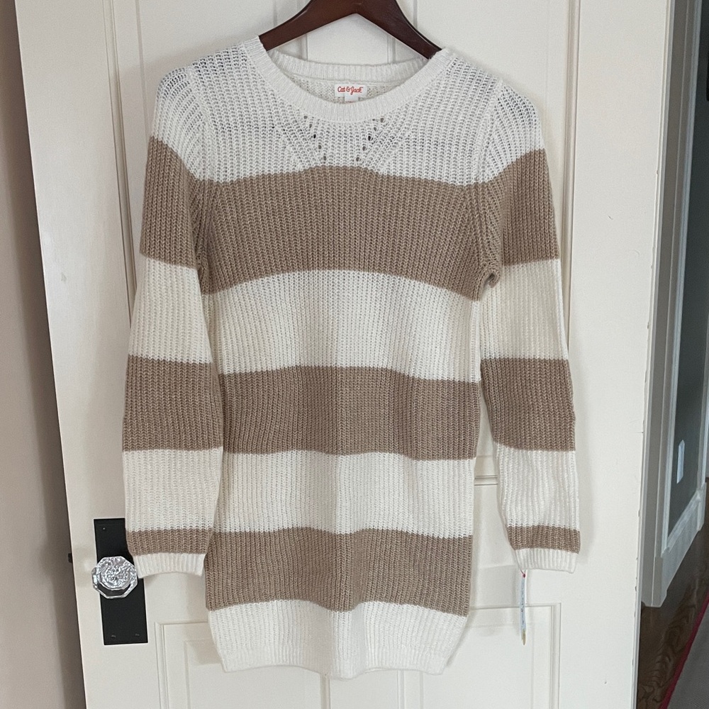 Cat & Jack Striped Sweater Dress - Cream and Brown
